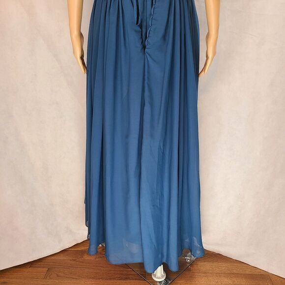 New Mother of the Bride (10) Ink Blue Chiffon Pleated Bodice High Low Dress - Picture 6 of 8